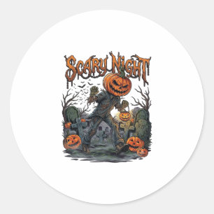 Scary Night Pumpkin Head Monster Lantern Graveyard Classic Round Sticker