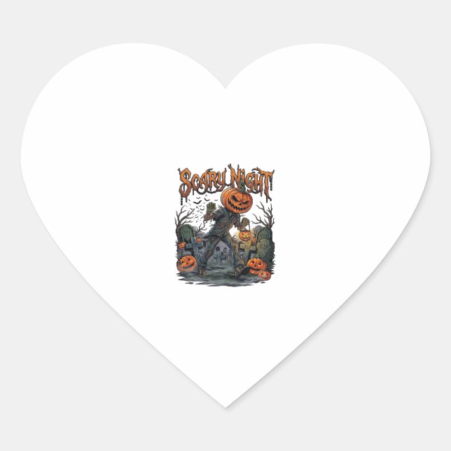 Scary Night Pumpkin Head Monster Lantern Graveyard Heart Sticker (Front)