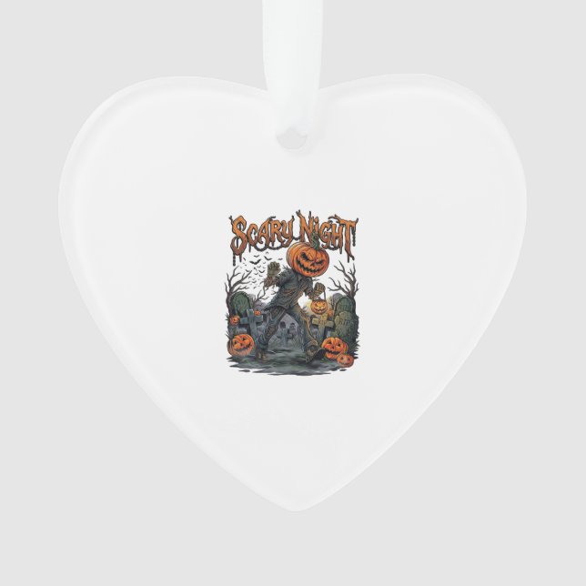 Scary Night Pumpkin Head Monster Lantern Graveyard Ornament (Front)