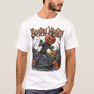 Scary Night Pumpkin Head Monster Lantern Graveyard T-Shirt