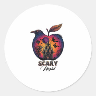 Scary Night Raven Apple Spooky Haunted Castle Hall Classic Round Sticker