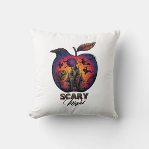 Scary Night Raven Apple Spooky Haunted Castle Hall Cushion