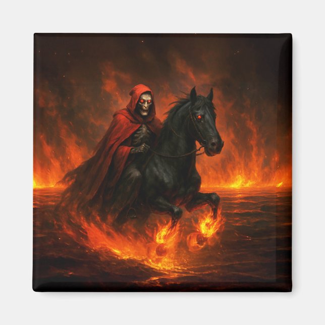 Scary Night Rider On Black Stallion Magnet (Front)