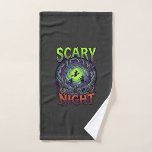 Scary Night Witches Bat Cave Neon Vortex Skeletons Hand Towel