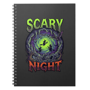 Scary Night Witches Bat Cave Neon Vortex Skeletons Notebook