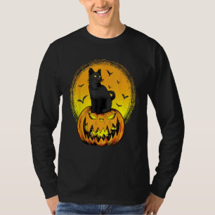 Scary Nightcat Black Cat With Yellow Eyes Pumpkin  T-Shirt