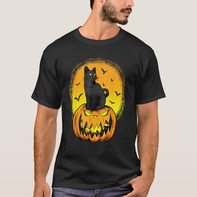 Scary Nightcat Black Cat With Yellow Eyes Pumpkin  T-Shirt (Front)