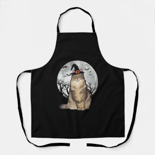 Scary Norwegian Forest Cat Witch Hat Halloween Apron