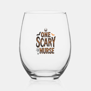 Scary Nurse Halloween Vintage Engraving Shirt Desi Stemless Wine Glass