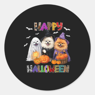 Scary Pembroke Pomeranian Dog Witch Hat Halloween Classic Round Sticker
