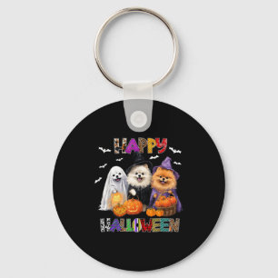 Scary Pembroke Pomeranian Dog Witch Hat Halloween Key Ring