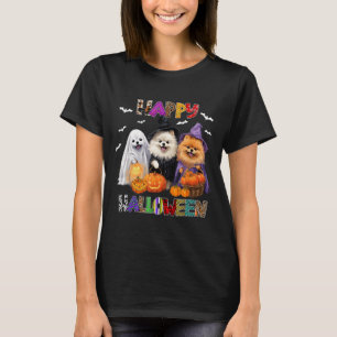 Scary Pembroke Pomeranian Dog Witch Hat Halloween  T-Shirt
