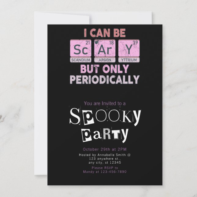 Scary Periodically Minimalist Halloween Party Invitation (Front)