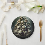Scary Pile of Screaming Skulls Halloween Party Paper Plate<br><div class="desc">Customise with any text. Matching items are available.</div>