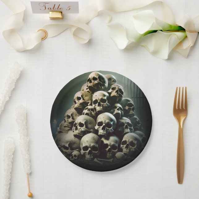 Scary Pile of Screaming Skulls Halloween Party Paper Plate (Wedding)