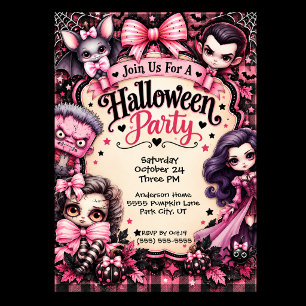 Scary Pink Halloween Party Invitation