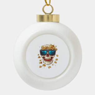Scary Popcorn Skull � Funny Horror Movie Skeleton Ceramic Ball Christmas Ornament