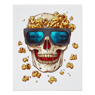 Scary Popcorn Skull � Funny Horror Movie Skeleton Poster