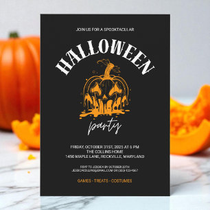 Scary Pumpkin Black Adult Halloween Costume Party Invitation