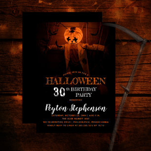 Scary Pumpkin Halloween 30th Birthday Party Invitation