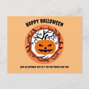 Scary Pumpkin Halloween Postcard Invitation