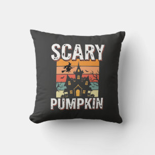 Scary Pumpkin Haunted House Halloween Design_1 Cushion