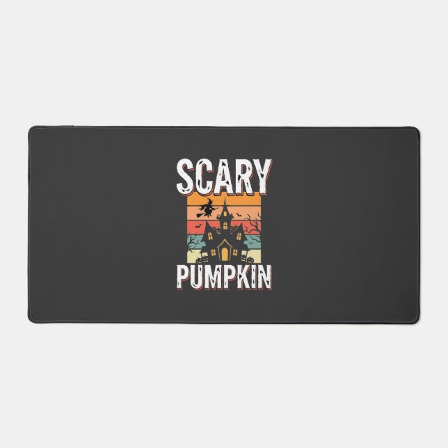 Scary Pumpkin Haunted House Halloween Design_1 Desk Mat (Front)