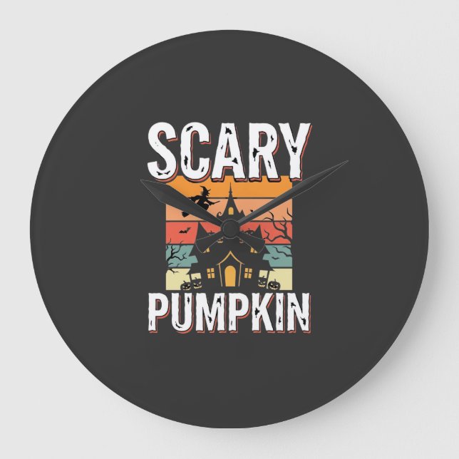 Scary Pumpkin Haunted House Halloween Design_1 Large Clock (Front)