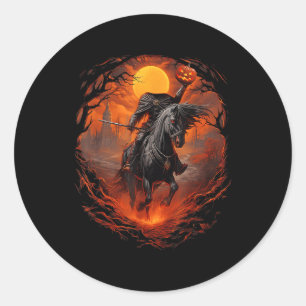 Scary Pumpkin Headless Horseman Halloween Classic Round Sticker