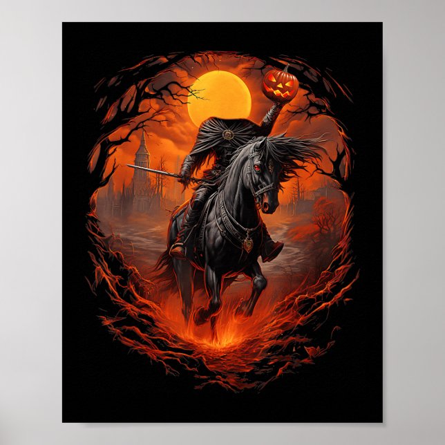 Scary Pumpkin Headless Horseman Halloween  Poster (Front)
