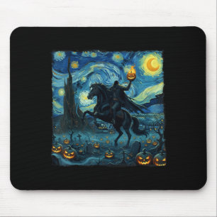 Scary Pumpkin Headless Horseman Halloween Starry Mouse Pad