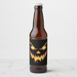 Scary Pumpkin Jack O Lantern Face Halloween Beer Bottle Label
