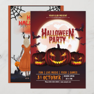 Scary Pumpkin Jack o lantern Halloween Party Invitation