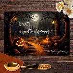 Scary Pumpkin Night Halloween Laminated Place Mat<br><div class="desc">Placemat featuring a scary scene with pumpkins and and a full moon in a cold forest. Beautiful for an autumn celebration like Halloween.</div>