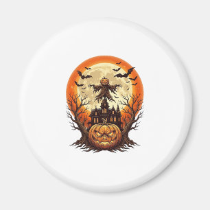 Scary Pumpkin Scarecrow Haunted House Full Moon Ha Magnet