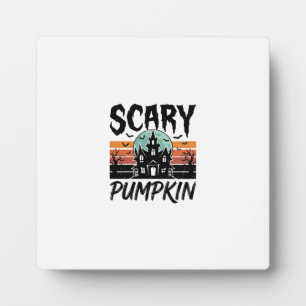 Scary Pumpkin Vintage Haunted House Halloween Desi Plaque