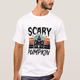 Scary Pumpkin Vintage Haunted House Halloween Desi T-Shirt