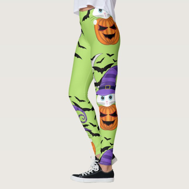 Scary Pumpkin with a White Kitty and Witches Hat Leggings (Left)