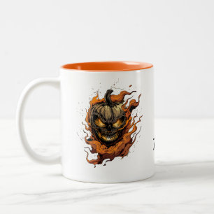 Scary Pumpkinhead Trick or Treat Two-Tone Coffee Mug