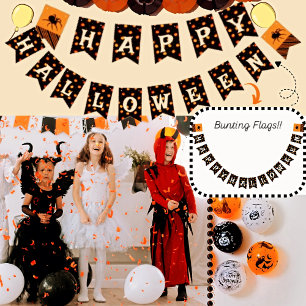 Scary Pumpkins Pattern and Spider Halloween Party  Bunting