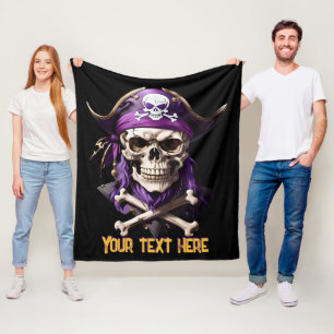 Scary Purple Pirate Skull and Crossbones Fleece Blanket