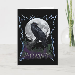 Scary Raven F-caw-f Full Moon Halloween Card