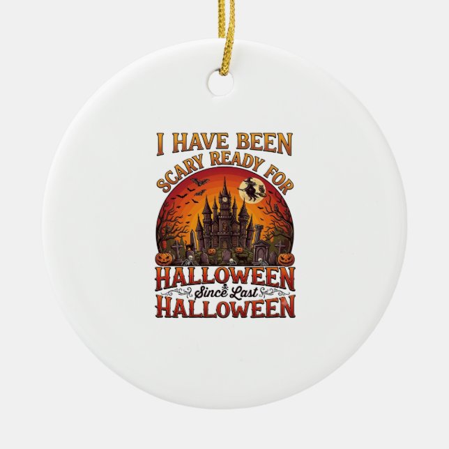 Scary Ready Halloween Haunted Castle Witch Pumpkin Ceramic Tree Decoration (Front)