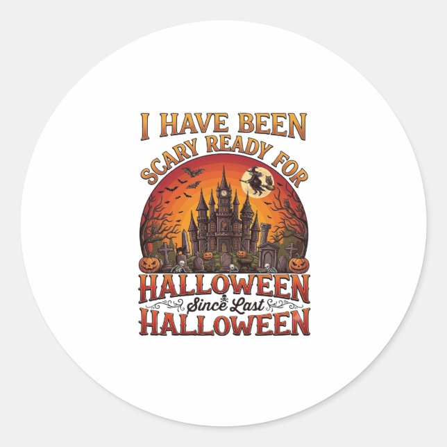 Scary Ready Halloween Haunted Castle Witch Pumpkin Classic Round Sticker (Front)