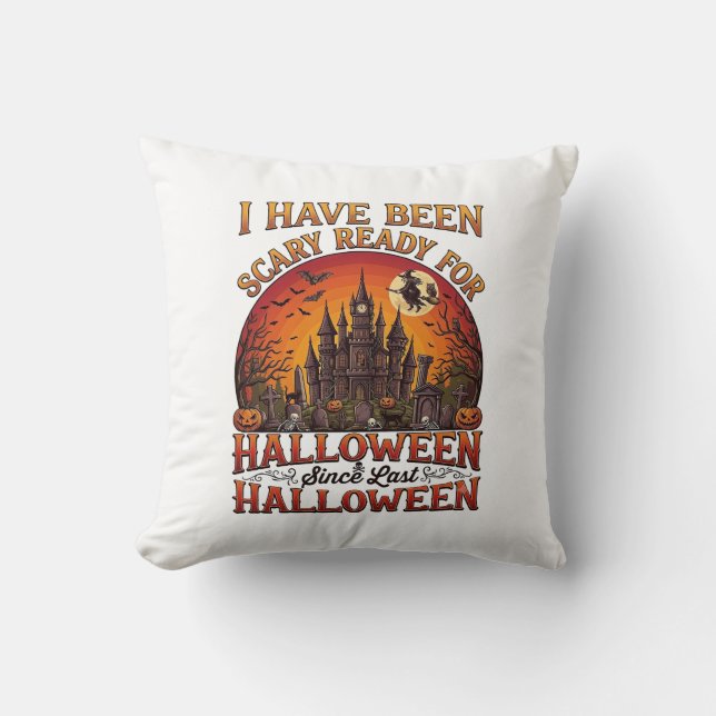 Scary Ready Halloween Haunted Castle Witch Pumpkin Cushion (Front)