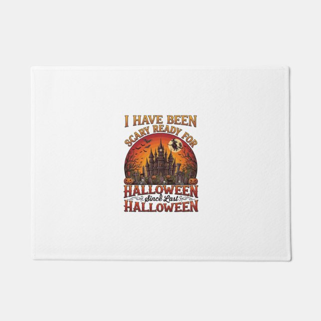 Scary Ready Halloween Haunted Castle Witch Pumpkin Doormat (Front)