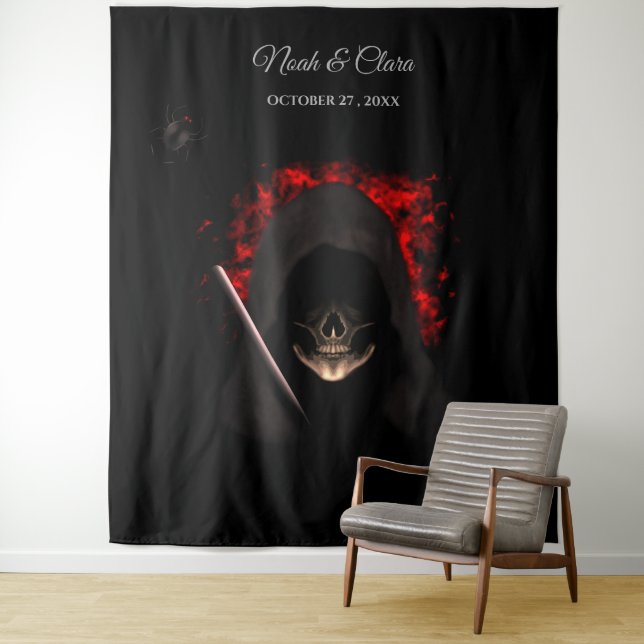 Scary red dark moody gothic skull Halloween Tapestry (In Situ)
