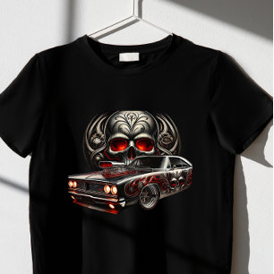 scary red Skull with car T-Shirt