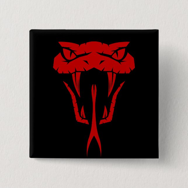 Scary Red Snake Attacking Position - Black  15 Cm Square Badge (Front)