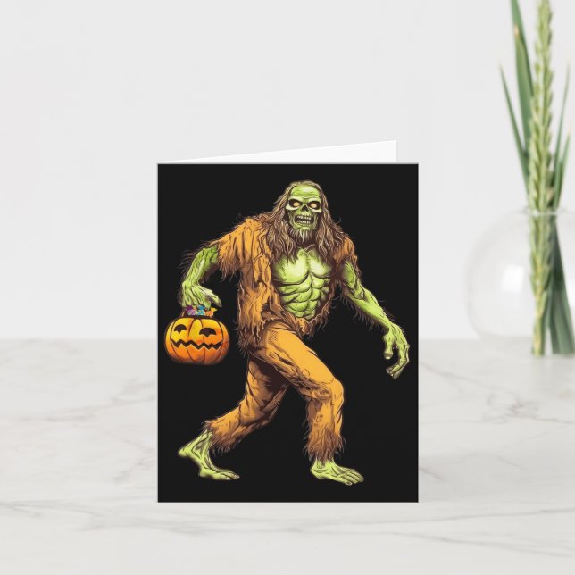 Scary Sasquatch Bigfoot Zombie Carrying Halloween  Card (Front)